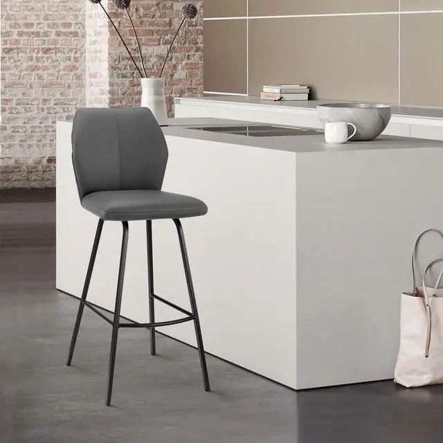 Main image of Mirano Gray Faux Leather and Black Metal 26" Counter Stool