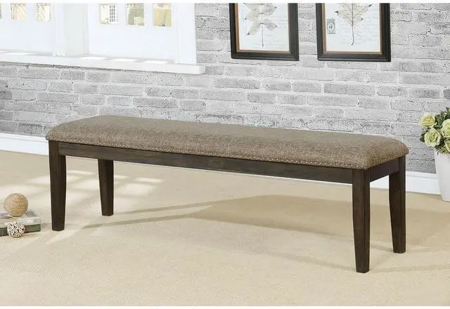 Alt view image 6 of 7 - Transitional Modern Style Espresso Frame 1pc Bench Padded Seat Back Nailhead Trim Warm Gray Fabric