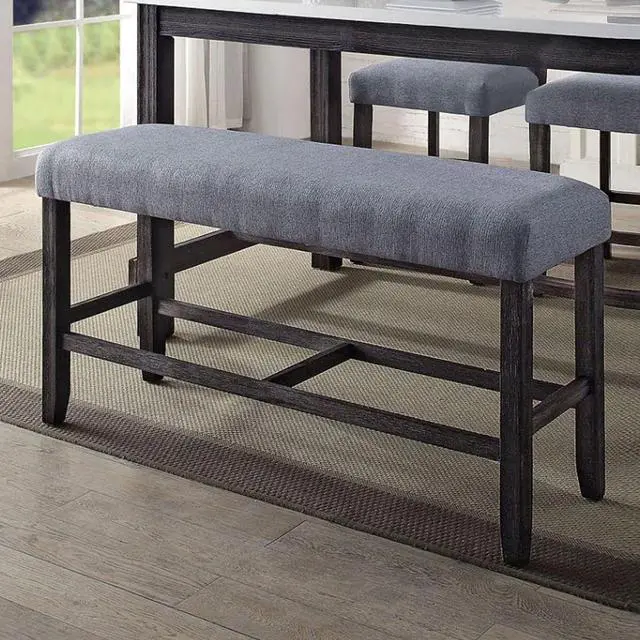 Alt view image 2 of 6 - 1pc Counter Height Bench Espresso Finish Wood Upholstered Padded Seat Apron Kitchen Dining Furniture Footrest Support