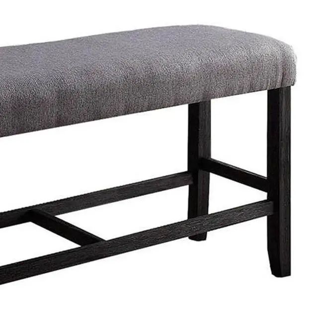 Alt view image 3 of 6 - 1pc Counter Height Bench Espresso Finish Wood Upholstered Padded Seat Apron Kitchen Dining Furniture Footrest Support