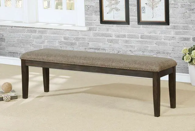 Alt view image 7 of 7 - Transitional Modern Style Espresso Frame 1pc Bench Padded Seat Back Nailhead Trim Warm Gray Fabric