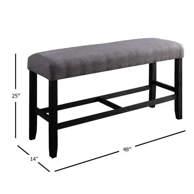 Alt view image 5 of 6 - 1pc Counter Height Bench Espresso Finish Wood Upholstered Padded Seat Apron Kitchen Dining Furniture Footrest Support