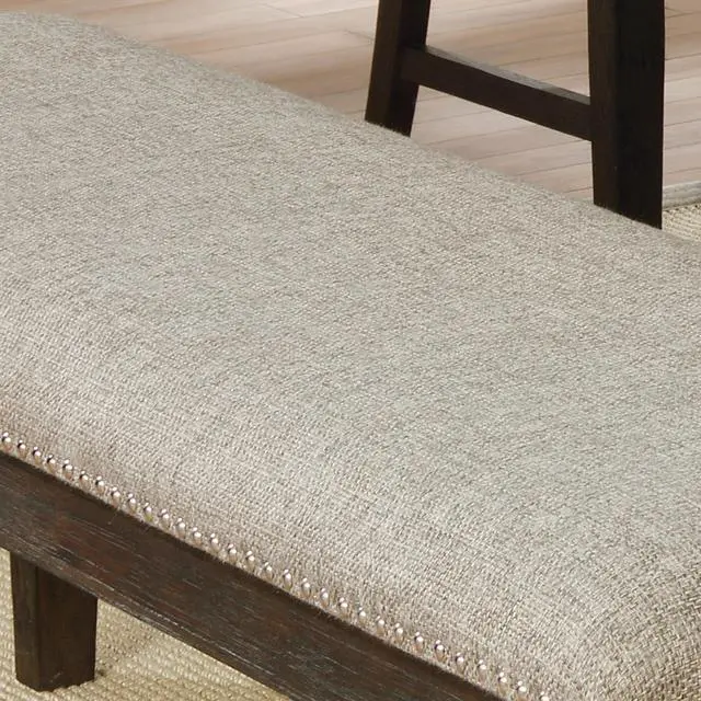 Alt view image 5 of 7 - Transitional Modern Style Espresso Frame 1pc Bench Padded Seat Back Nailhead Trim Warm Gray Fabric