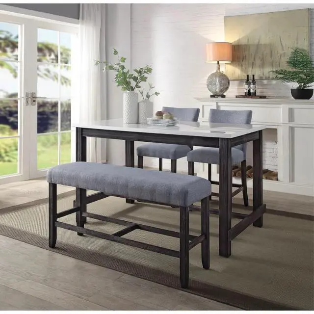 Alt view image 6 of 6 - 1pc Counter Height Bench Espresso Finish Wood Upholstered Padded Seat Apron Kitchen Dining Furniture Footrest Support