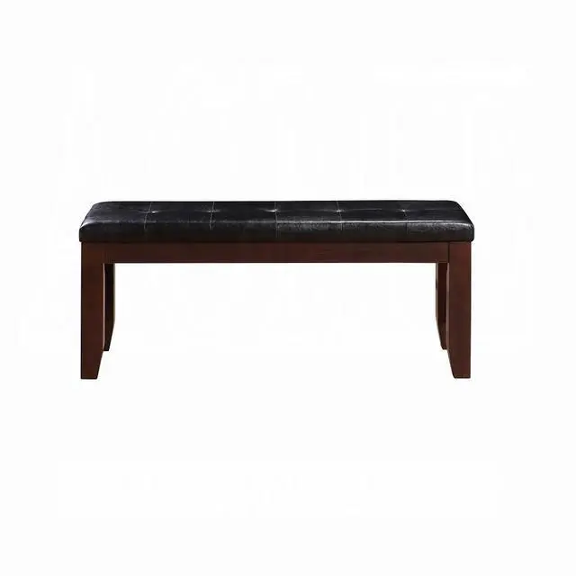 Alt view image 2 of 5 - Cherry Finish Dining Bench 1pc Upholstered PU Seat Cushion Tufted Detail Wooden Dining Room Furniture