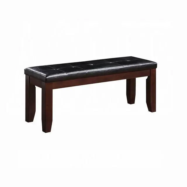 Alt view image 3 of 5 - Cherry Finish Dining Bench 1pc Upholstered PU Seat Cushion Tufted Detail Wooden Dining Room Furniture
