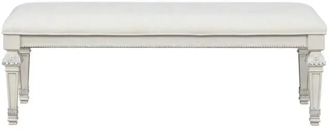 Alt view image 2 of 5 - Metal Silver Finish Traditional Bench Ornated Round Knobs Diamond-button tufting adds a classic look, Creamy White