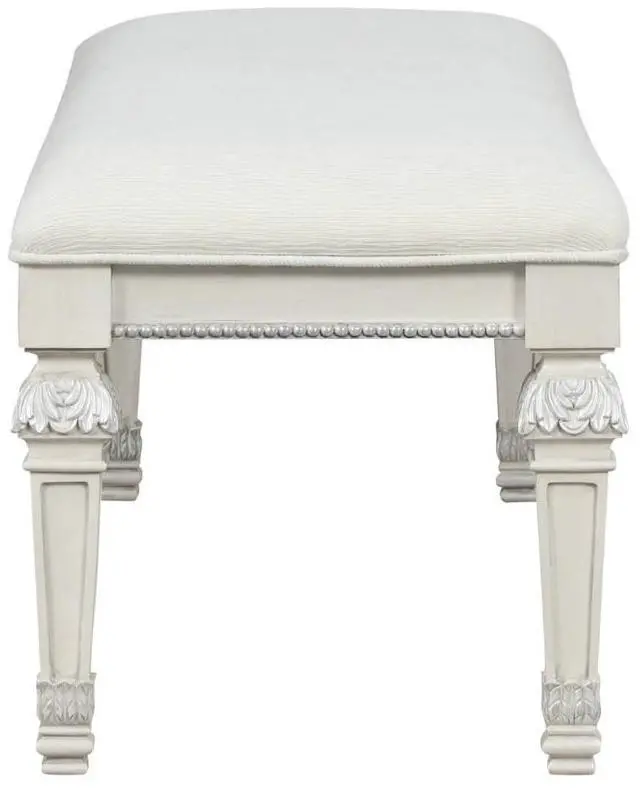 Alt view image 4 of 5 - Metal Silver Finish Traditional Bench Ornated Round Knobs Diamond-button tufting adds a classic look, Creamy White
