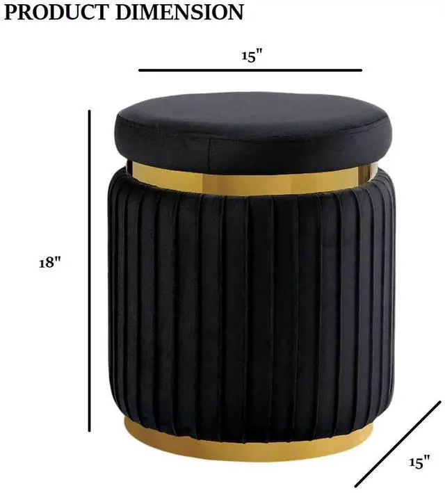 Alt view image 4 of 5 - Black Finish Contemporary Style 1pc Round Accent Stool Stainless Steel Gold Trim Velvet Fabric Primary Living Room