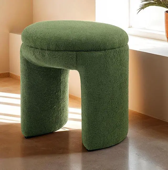 Alt view image 2 of 5 - Round Top 1pc Accent Stool Contemporary Green Finish Bench Design Primary Living Room