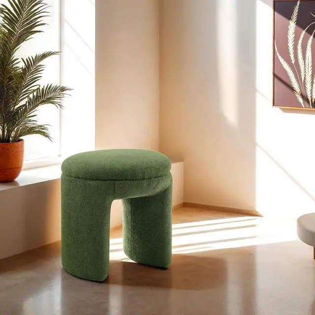 Main image of Round Top 1pc Accent Stool Contemporary Green Finish Bench Design Primary Living Room