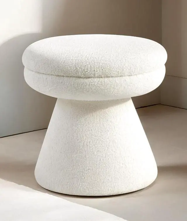 Alt view image 2 of 5 - Contemporary Style 1pc Round Top Accent Stool Teddy Fabric Pedestal Base Mushroom Shape Design Beige Finish Primary Living Room