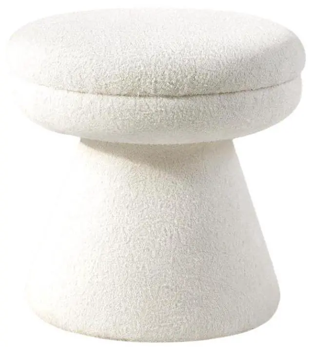 Alt view image 3 of 5 - Contemporary Style 1pc Round Top Accent Stool Teddy Fabric Pedestal Base Mushroom Shape Design Beige Finish Primary Living Room