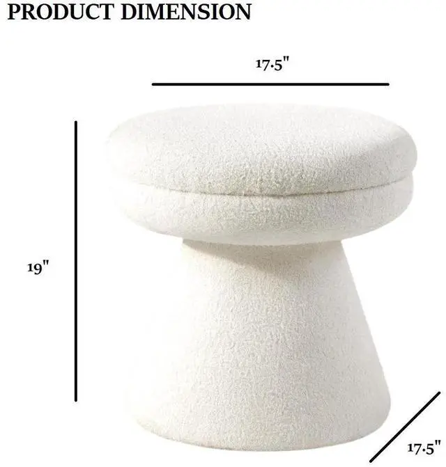 Alt view image 4 of 5 - Contemporary Style 1pc Round Top Accent Stool Teddy Fabric Pedestal Base Mushroom Shape Design Beige Finish Primary Living Room