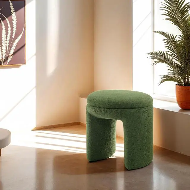 Alt view image 5 of 5 - Round Top 1pc Accent Stool Contemporary Green Finish Bench Design Primary Living Room