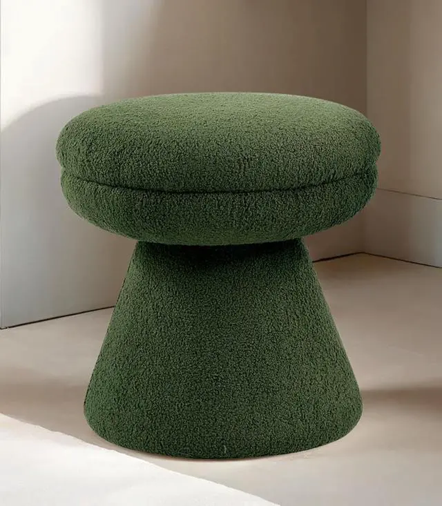 Alt view image 2 of 5 - Green Finish Contemporary 1pc Round Top Accent Stool Teddy Fabric Pedestal Base Mushroom Shape Design Primary Living Room