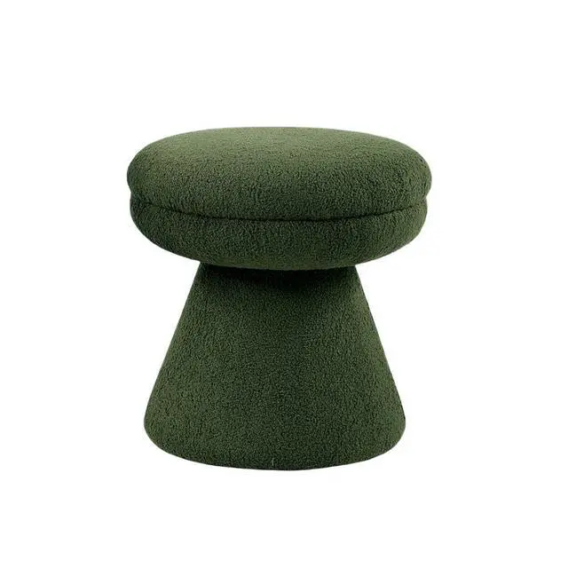 Alt view image 3 of 5 - Green Finish Contemporary 1pc Round Top Accent Stool Teddy Fabric Pedestal Base Mushroom Shape Design Primary Living Room