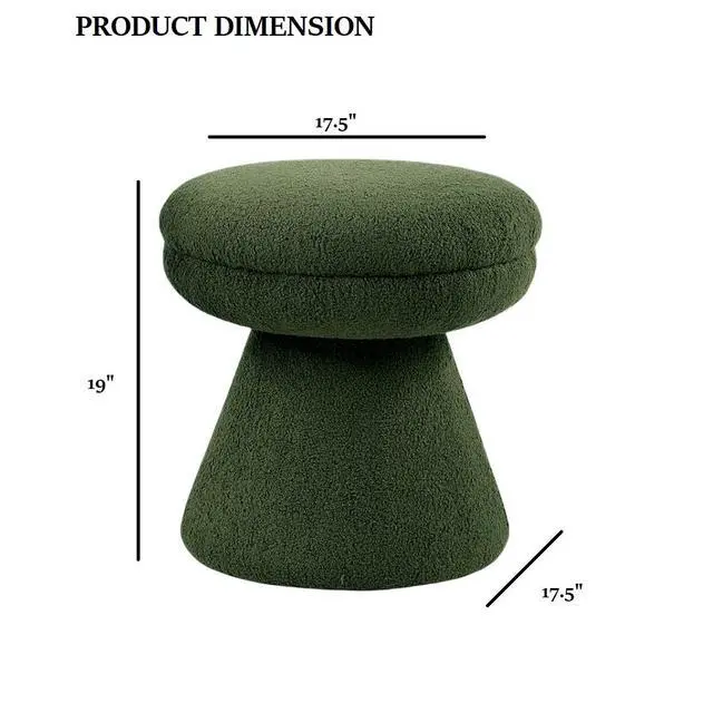 Alt view image 4 of 5 - Green Finish Contemporary 1pc Round Top Accent Stool Teddy Fabric Pedestal Base Mushroom Shape Design Primary Living Room