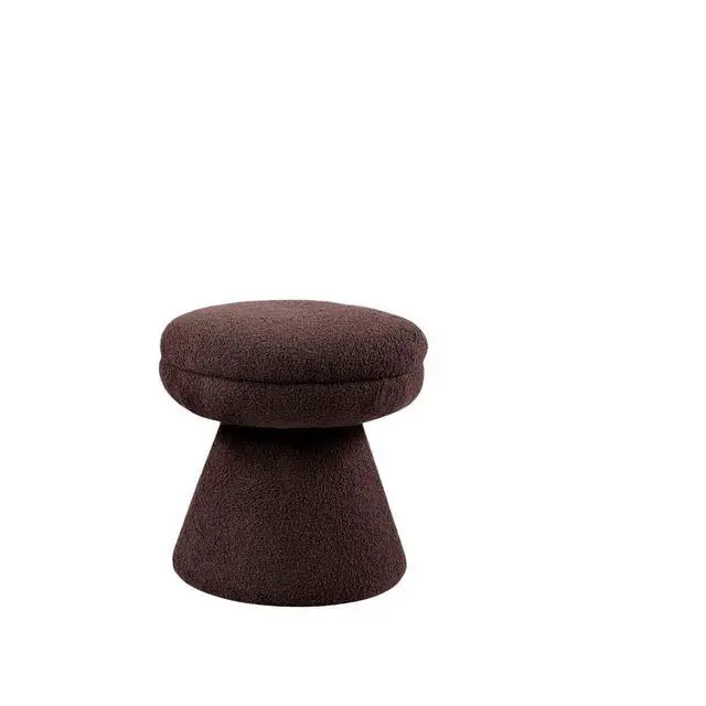 Alt view image 3 of 5 - Brown Finish 1pc Round Top Accent Stool Teddy Fabric Pedestal Base Mushroom Shape Design Contemporary Primary Living Room