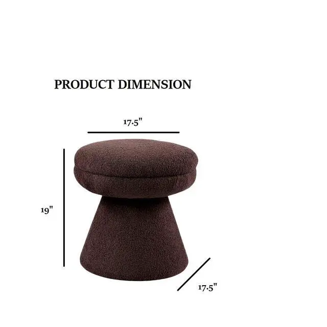 Alt view image 4 of 5 - Brown Finish 1pc Round Top Accent Stool Teddy Fabric Pedestal Base Mushroom Shape Design Contemporary Primary Living Room