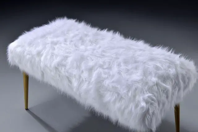 Alt view image 3 of 7 - Bagley II White Faux Fur & Gold Finish Bench