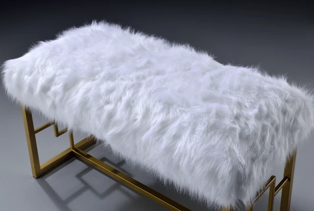 Alt view image 4 of 7 - Bagley II White Faux Fur & Gold Finish Bench