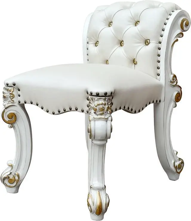 Main image of Vendome Beige Synthetic Leather & Antique Pearl Finish Vanity Stool