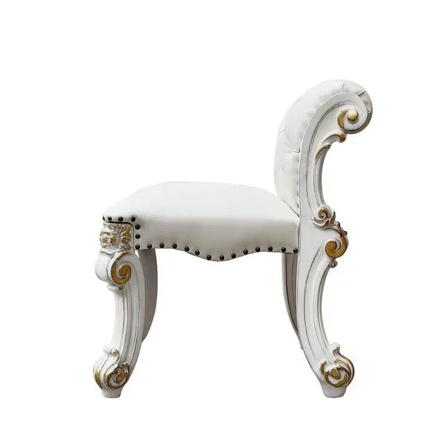 Alt view image 5 of 5 - Vendome Beige Synthetic Leather & Antique Pearl Finish Vanity Stool