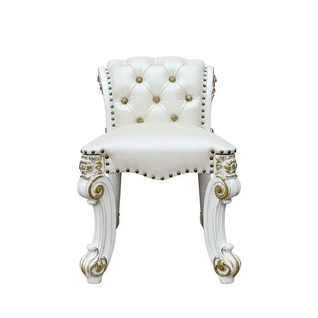 Alt view image 4 of 5 - Vendome Beige Synthetic Leather & Antique Pearl Finish Vanity Stool