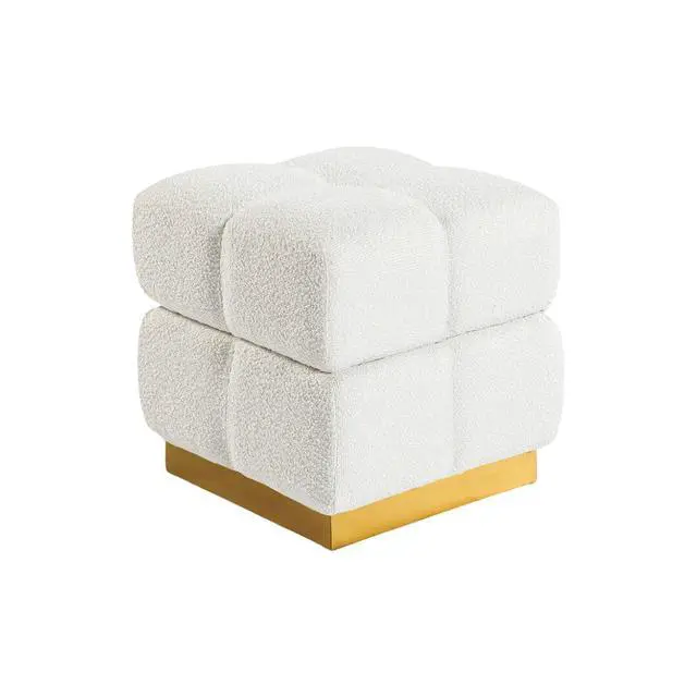 Alt view image 4 of 6 - Contemporary Style Square Storage Stool Beige Finish Biscuit Tufting Storage Compartment Primary Living Room