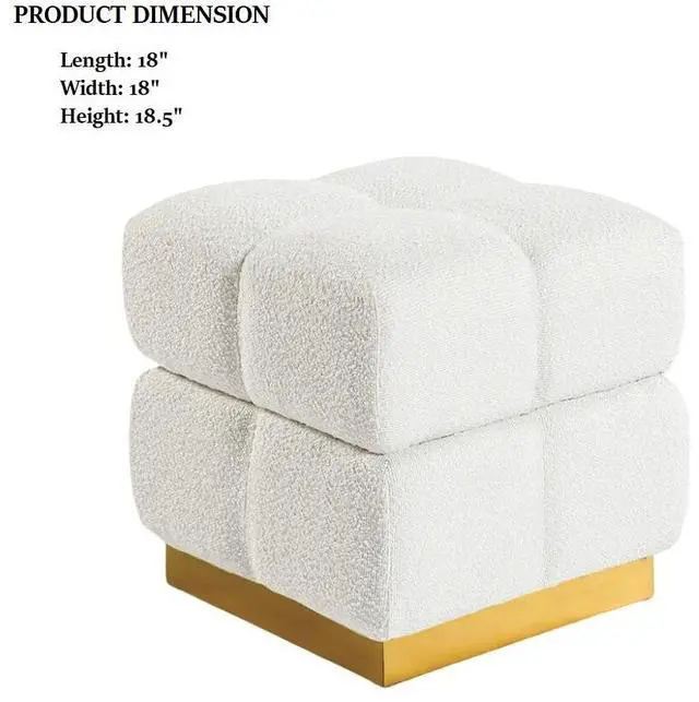 Alt view image 5 of 6 - Contemporary Style Square Storage Stool Beige Finish Biscuit Tufting Storage Compartment Primary Living Room