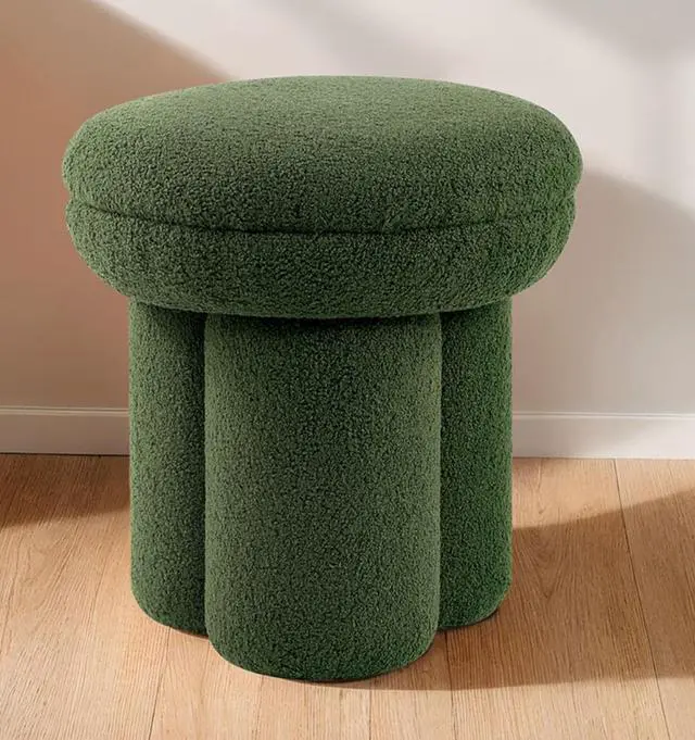 Alt view image 2 of 5 - Round Top Accent Chair Pedestal Base Mushroom Design Stool Contemporary Green Finish Primary Living Room