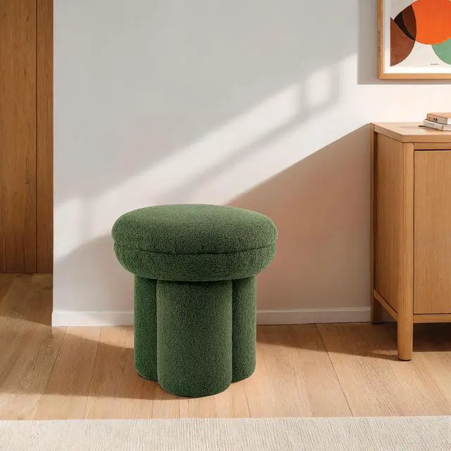 Main image of Round Top Accent Chair Pedestal Base Mushroom Design Stool Contemporary Green Finish Primary Living Room
