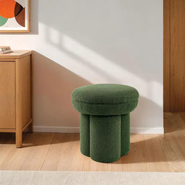 Alt view image 5 of 5 - Round Top Accent Chair Pedestal Base Mushroom Design Stool Contemporary Green Finish Primary Living Room