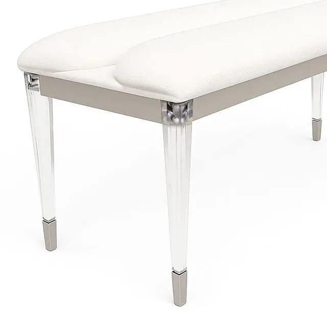 Alt view image 4 of 5 - Contemporary Silver 1pc Bench Acrylic Legs Engineered Wood Bedroom Furniture Upholstered Seat Bench