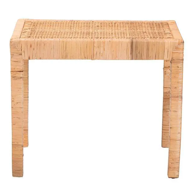 Alt view image 2 of 6 - Modern Bohemian Natural Rattan and Mahogany Wood Short Accent Bench