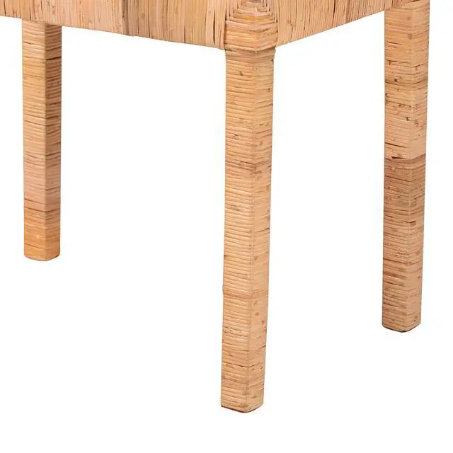 Alt view image 4 of 6 - Modern Bohemian Natural Rattan and Mahogany Wood Short Accent Bench