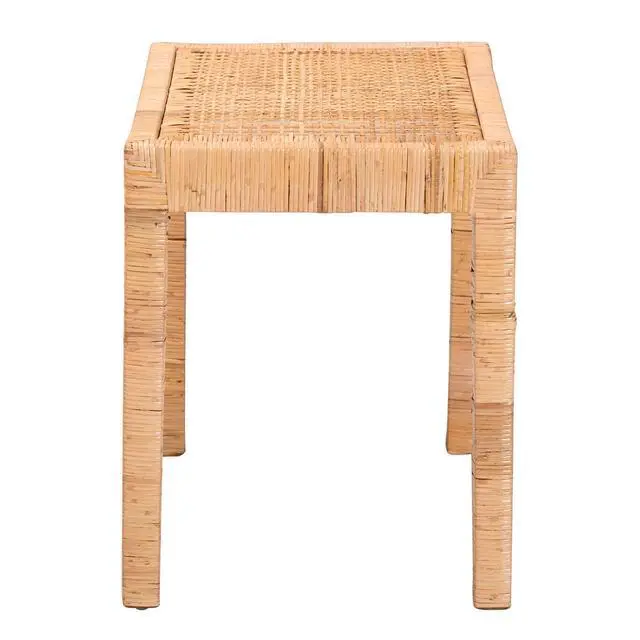 Alt view image 3 of 6 - Modern Bohemian Natural Rattan and Mahogany Wood Short Accent Bench
