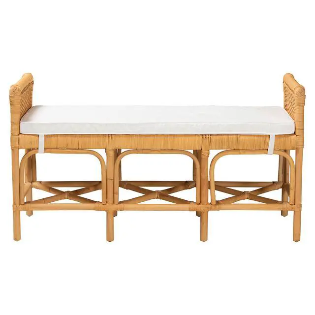 Alt view image 2 of 7 - Modern Bohemian Natural Brown Rattan Bench