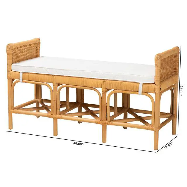 Alt view image 7 of 7 - Modern Bohemian Natural Brown Rattan Bench