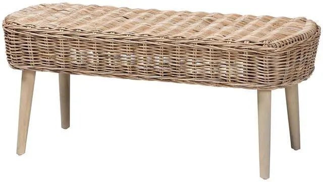 Main image of Modern Bohemian Natural Kubu Rattan and Grey Acacia Wood Accent Bench