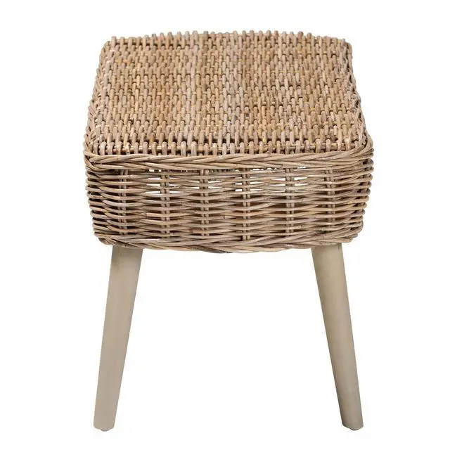 Alt view image 3 of 7 - Modern Bohemian Natural Kubu Rattan and Grey Acacia Wood Accent Bench
