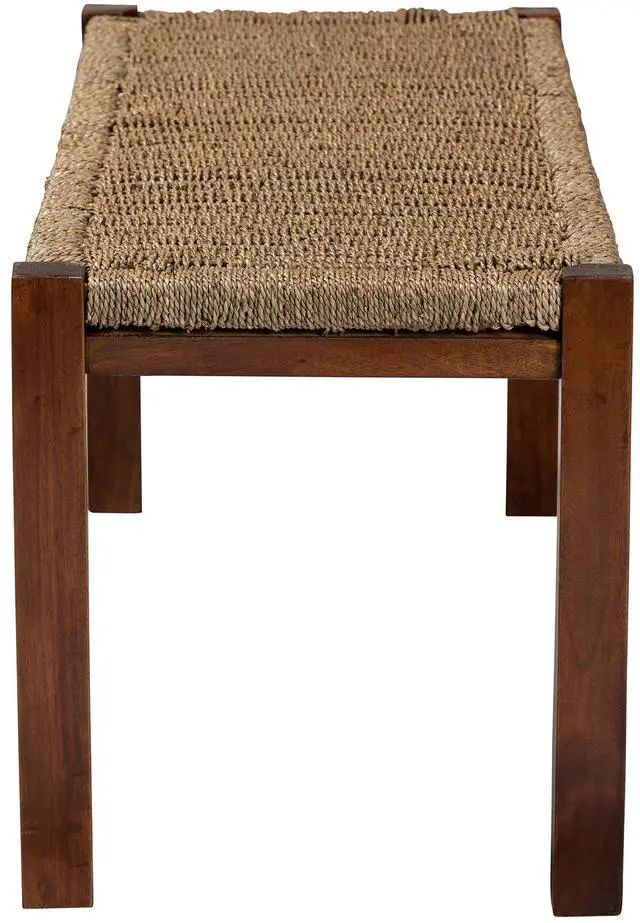 Alt view image 3 of 6 - Mid-Century Modern Transitional Natural Seagrass and Mahogany Wood Bench
