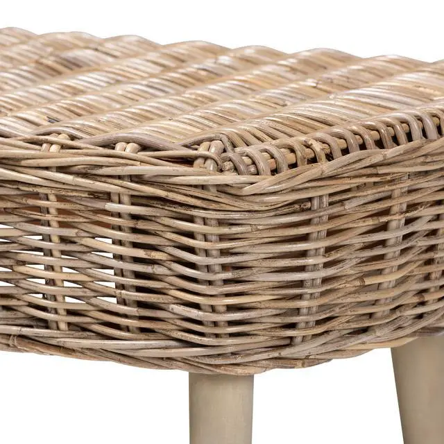 Alt view image 4 of 7 - Modern Bohemian Natural Kubu Rattan and Grey Acacia Wood Accent Bench