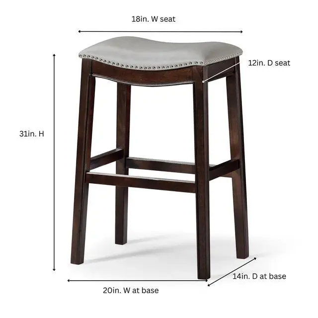 Alt view image 3 of 7 - 31in. H Bar-Height Wood Barstool with Gray Faux-Leather Seat, 1PC