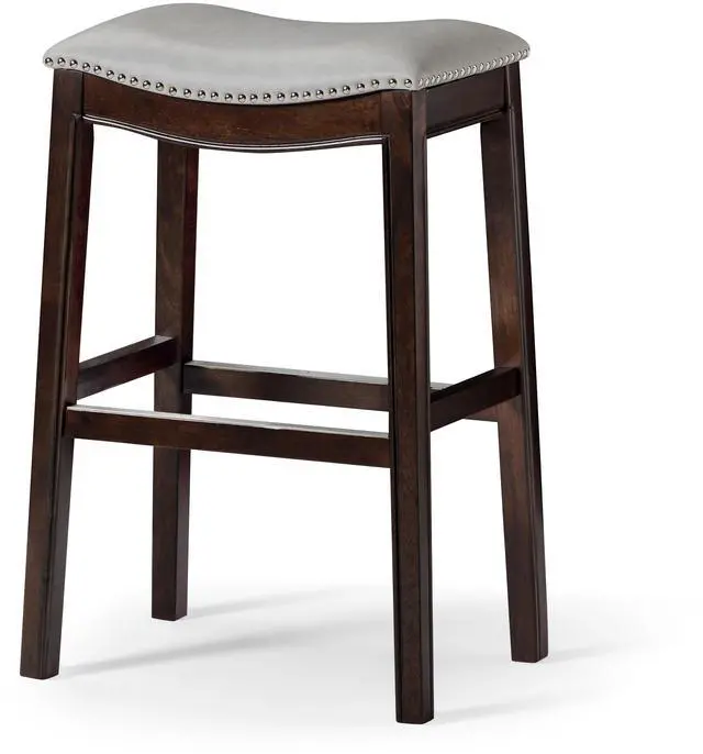 Main image of 31in. H Bar-Height Wood Barstool with Gray Faux-Leather Seat, 1PC