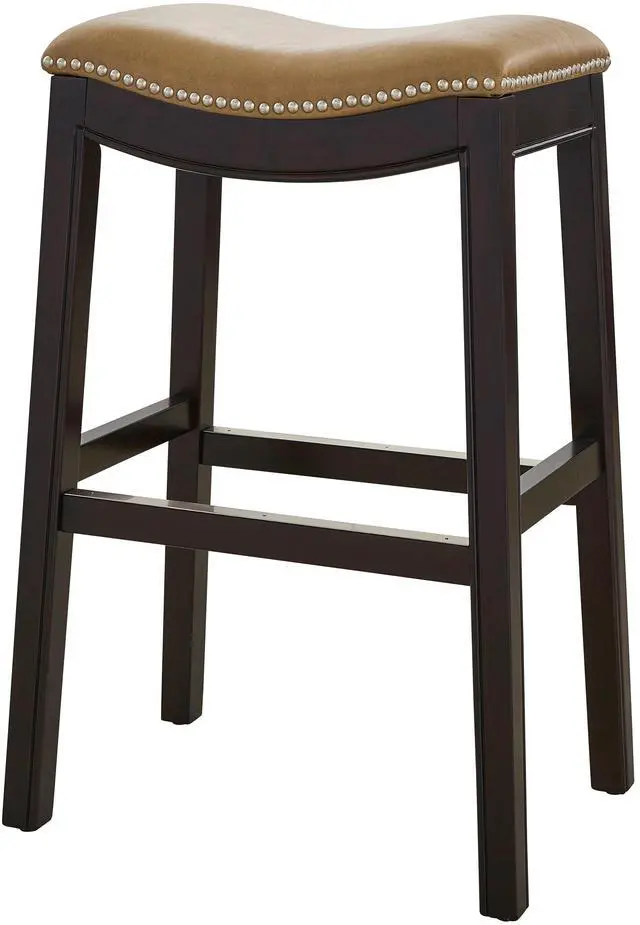 Main image of 31in. H Bar-Height Wood Barstool with Tan Faux-Leather Seat, 1PC