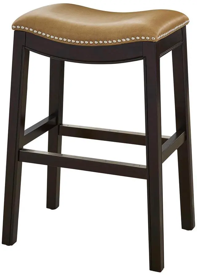 Main image of 26in. H Counter-Height Wood Barstool with Tan Faux-Leather Seat, 1PC