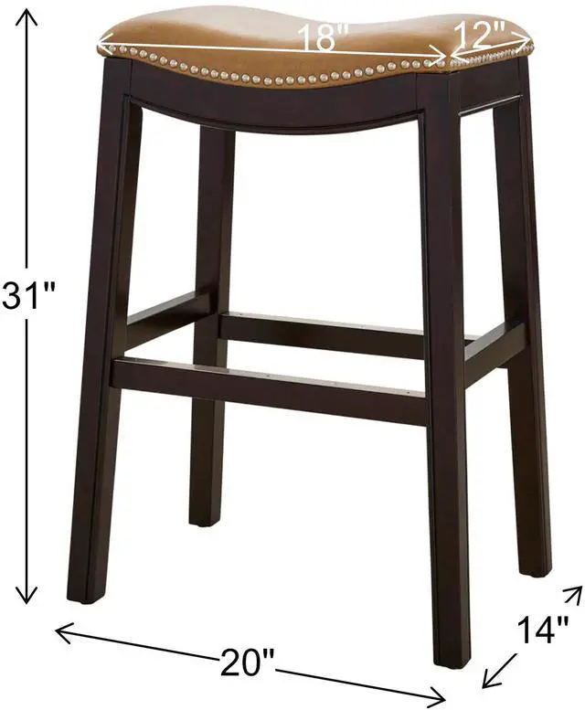 Alt view image 3 of 7 - 31in. H Bar-Height Wood Barstool with Tan Faux-Leather Seat, 1PC