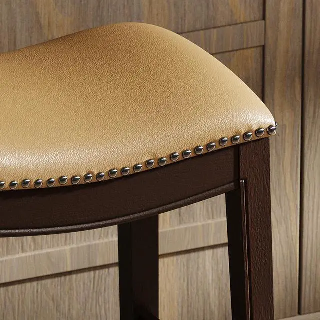 Alt view image 5 of 7 - 26in. H Counter-Height Wood Barstool with Tan Faux-Leather Seat, 1PC